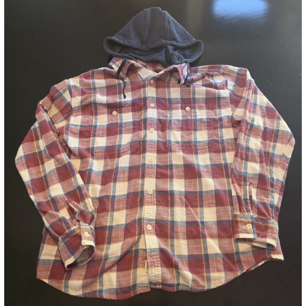 American Eagle Hooded Flannel Shirt Men's Large Plaid Button Up Shacket L